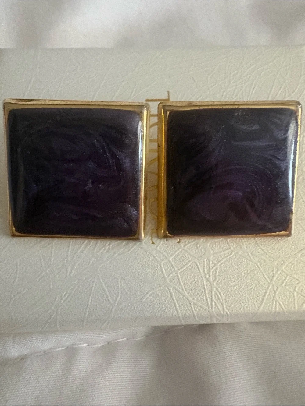 Vintage Gold Frame Square Swirl Purple pierced Earrings